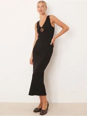 Brown MANGO Midi Dress with Front Keyhole